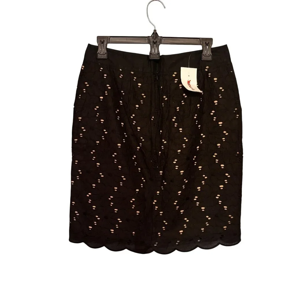 Laundry By Shelli Segal Black Eyelet Pencil Skirt‎ Scallop Hem Size 4 Cotton